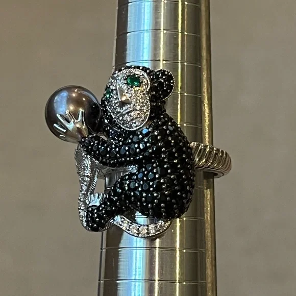 Sterling Silver Black Spinel Monkey Ring Size 7